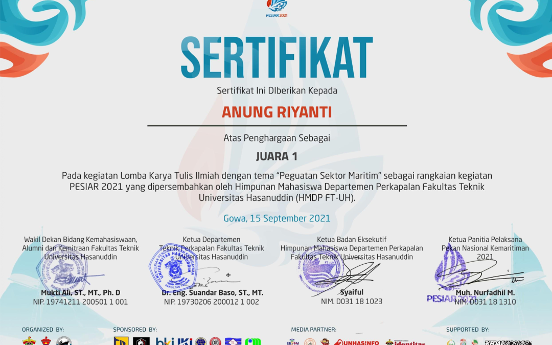 Mahasiswa HI FISIP Undip Raih Juara 1 Lomba Karya Tulis Ilmiah Tingkat Nasional PESIAR 2021