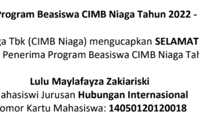 Mahasiswi HI FISIP Undip Raih Beasiswa Prestisius CIMB Niaga 2022–2024